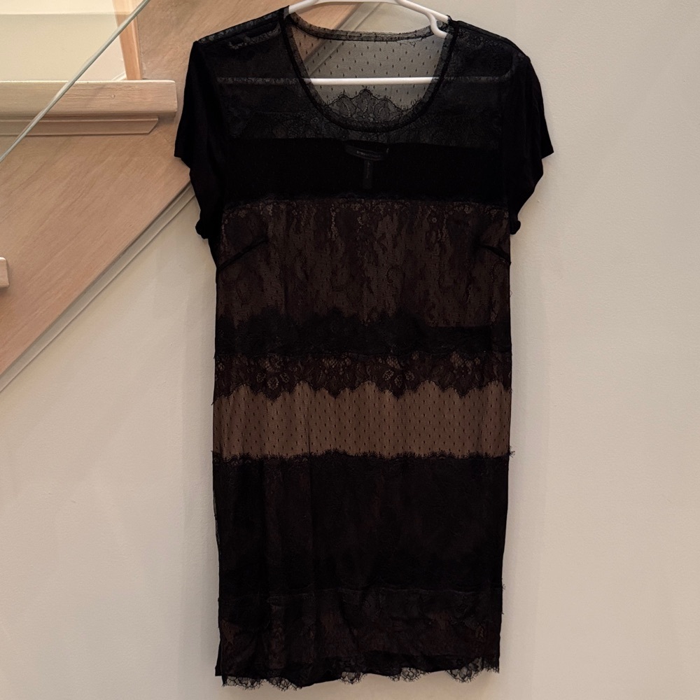 BCBGMaxAzria Black Nude Lace Tshirt Mini Dress